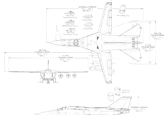 Самолет General Dynamics F-111 Blueprint - чертежи, габариты, рисунки