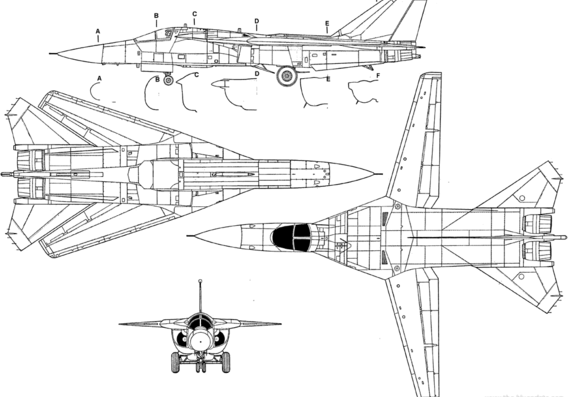 Самолет General Dynamics F-111 E - чертежи, габариты, рисунки