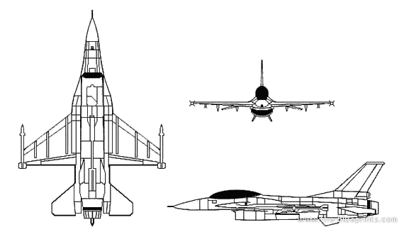 Самолет General Dynamics F-16 - чертежи, габариты, рисунки