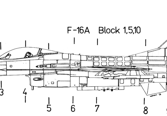 Самолет General Dynamics F-16A-B Fighting Falcon - чертежи, габариты, рисунки