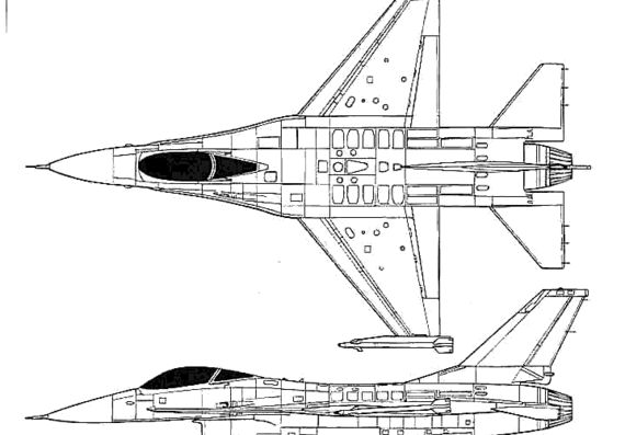 Самолет General Dynamics F-16A - чертежи, габариты, рисунки
