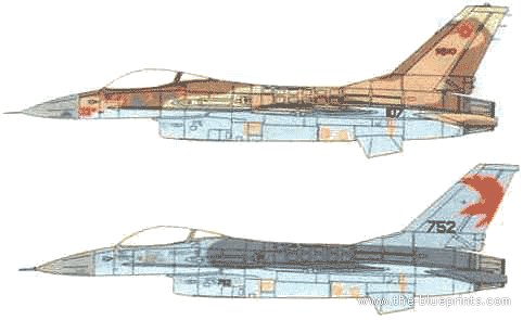 Самолет General Dynamics F-16A Barak - чертежи, габариты, рисунки