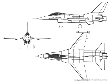 Самолет General Dynamics F-16A Fighting Falcon - чертежи, габариты, рисунки