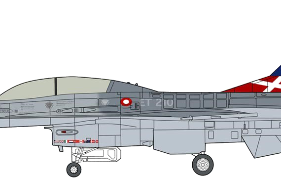Самолет General Dynamics F-16BM Fighting Falcon - чертежи, габариты, рисунки