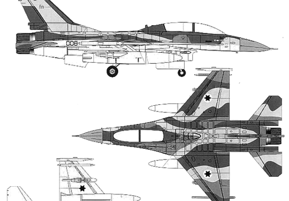 Aircraft General Dynamics F-16B Fighting Falcon - drawings, dimensions, figures