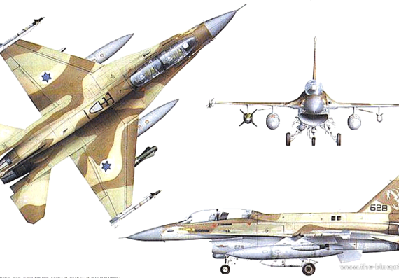 Самолет General Dynamics F-16D Barak - чертежи, габариты, рисунки