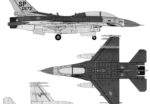 Aircraft General Dynamics F-16D Fighting Falcon - drawings, dimensions, figures