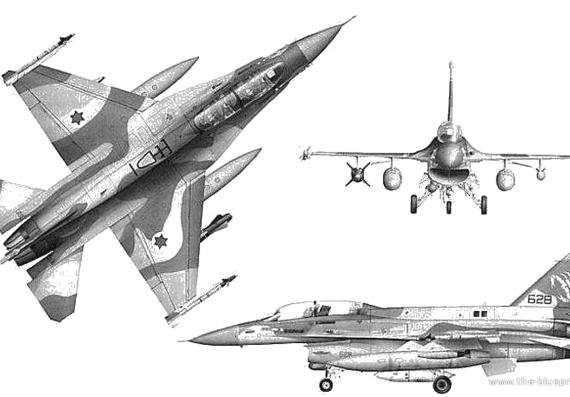 Самолет General Dynamics F-16D Thunderbolt - чертежи, габариты, рисунки