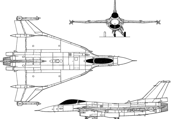 Самолет General Dynamics F-16XL (USA) (1982) - чертежи, габариты, рисунки