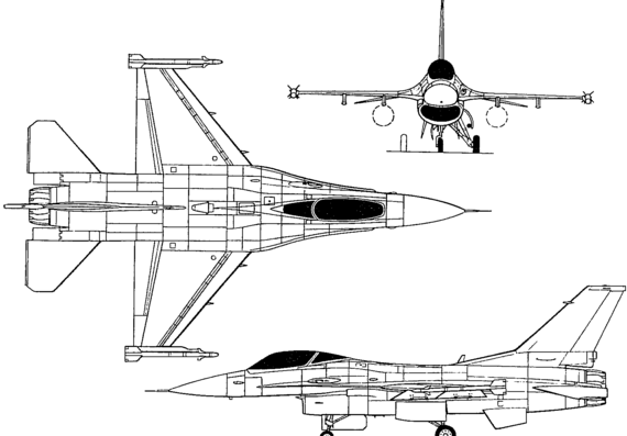 Самолет General Dynamics F-16 (USA) (1974) - чертежи, габариты, рисунки