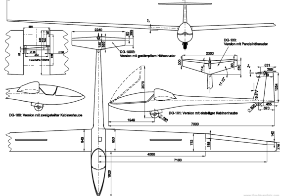 Самолет Glaser-Dirks DG-100 - чертежи, габариты, рисунки
