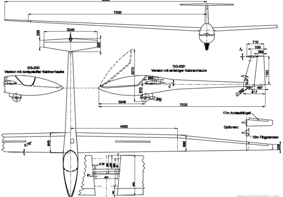 Самолет Glaser-Dirks DG-200 - чертежи, габариты, рисунки