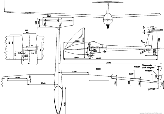 Самолет Glaser-Dirks DG-300 - чертежи, габариты, рисунки