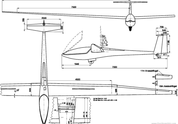 Самолет Glaser-Dirks DG-400 - чертежи, габариты, рисунки