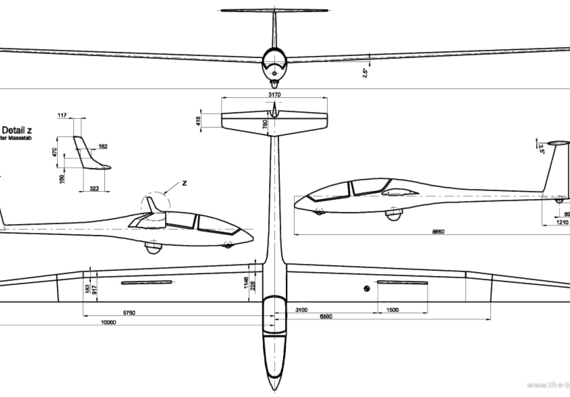 Самолет Glaser-Dirks DG-500 - чертежи, габариты, рисунки