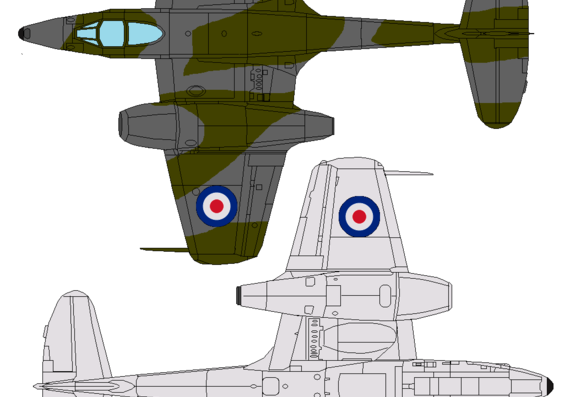 Самолет Gloster Meteor - чертежи, габариты, рисунки