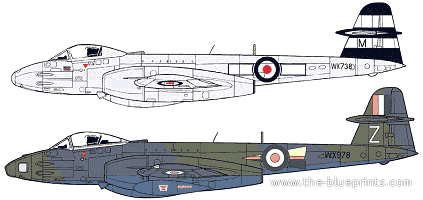 Самолет Gloster Meteor F.9 - чертежи, габариты, рисунки