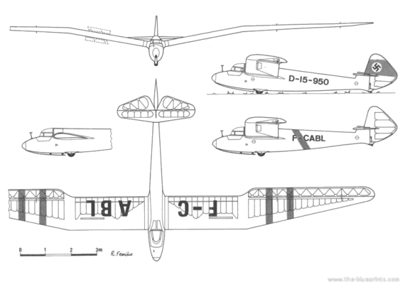 Самолет Goppingen Go-3 Minimoa - чертежи, габариты, рисунки