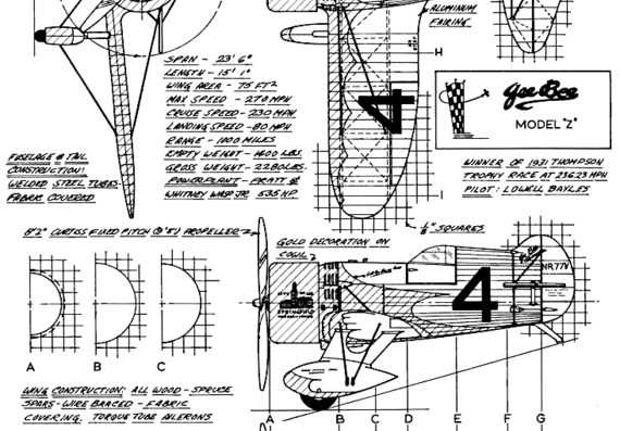 Granville Brothers GeeBee Model Z aircraft - drawings, dimensions, pictures