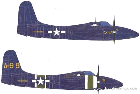 Самолет Grummam F7F-3 Tigercat - чертежи, габариты, рисунки