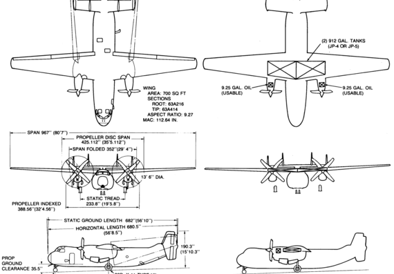 Самолет Grumman C-2-2 Greyhound - чертежи, габариты, рисунки