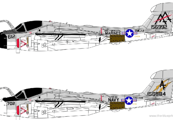 Самолет Grumman EA-6A Intruder - чертежи, габариты, рисунки