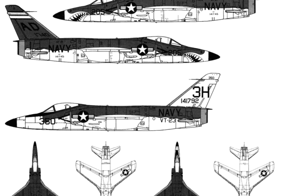 Самолет Grumman F-11F-1 Tiger - чертежи, габариты, рисунки