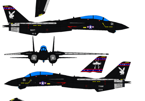 Самолет Grumman F-14A Black Bunny Tomcat - чертежи, габариты, рисунки
