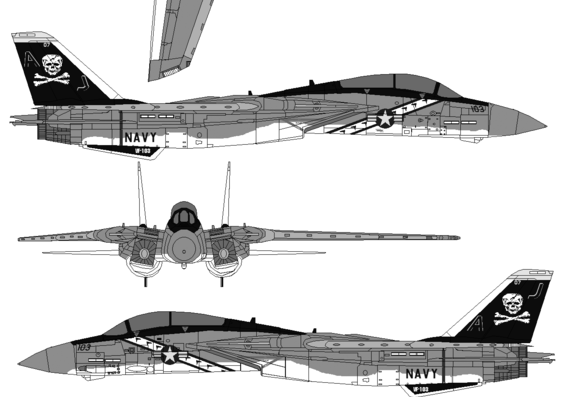 Самолет Grumman F-14A Tomcat Squadron VF-84 Jolly Rogers - чертежи, габариты, рисунки