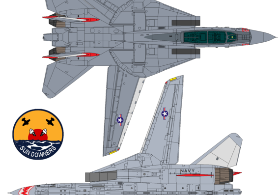 Самолет Grumman F-14A Tomcat VF-31 Tomcatters - чертежи, габариты, рисунки