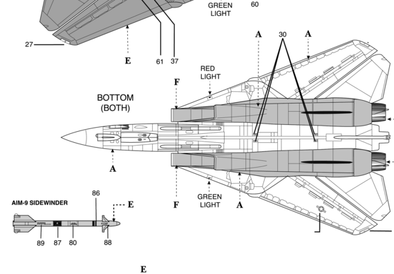 Самолет Grumman F-14B Tomcat - чертежи, габариты, рисунки