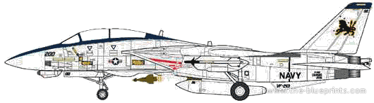 Самолет Grumman F-14D Super Tomcat - чертежи, габариты, рисунки