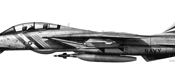 Самолет Grumman F-14D Tomcat - чертежи, габариты, рисунки