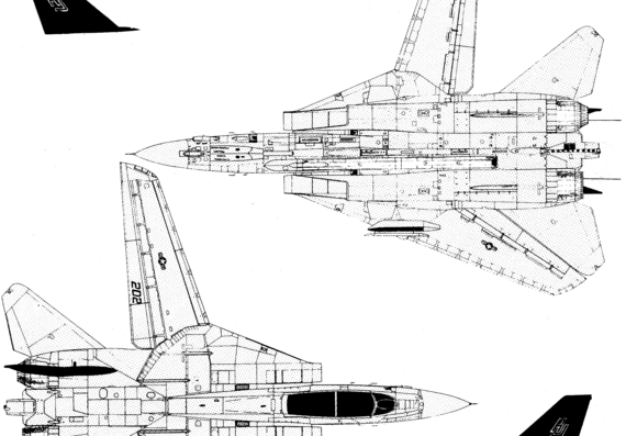 Самолет Grumman F-14 Tomcat - чертежи, габариты, рисунки