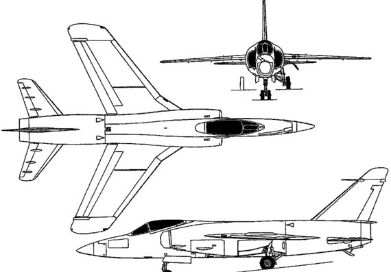Самолет Grumman F11F Tiger (USA) (1954) - чертежи, габариты, рисунки