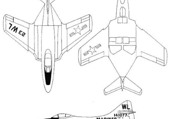 Самолет Grumman F9F-2 Panther - чертежи, габариты, рисунки