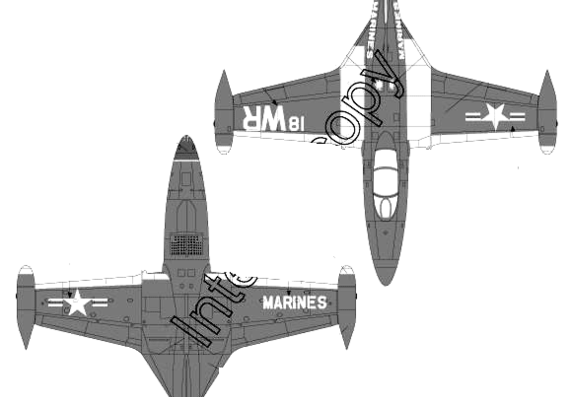 Самолет Grumman F9F-4 Panther - чертежи, габариты, рисунки