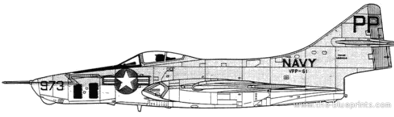 Самолет Grumman F9F-6P Cougar - чертежи, габариты, рисунки