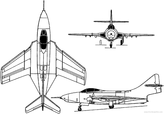 Самолет Grumman F9F Cougar (USA) (1951) - чертежи, габариты, рисунки