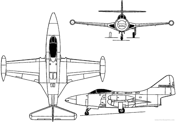 Самолет Grumman F9F Panther (USA) (1947) - чертежи, габариты, рисунки