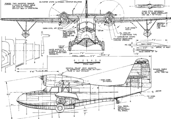 Самолет Grumman G-44 Widgeon - чертежи, габариты, рисунки