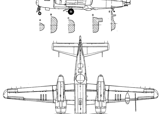 Самолет Grumman S-2E Tracker - чертежи, габариты, рисунки