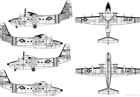 Самолет Grumman SA-16B Albatross - чертежи, габариты, рисунки