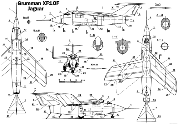 Grumman XF10F Jaguar aircraft - drawings, dimensions, figures