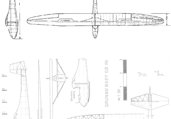 Самолет Grunau Baby 2 Sailplane - чертежи, габариты, рисунки