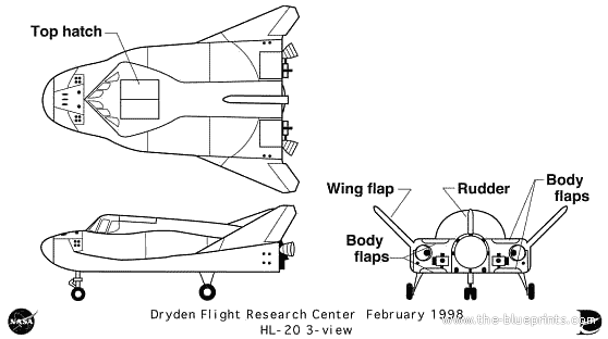 HL-20 aircraft - drawings, dimensions, figures