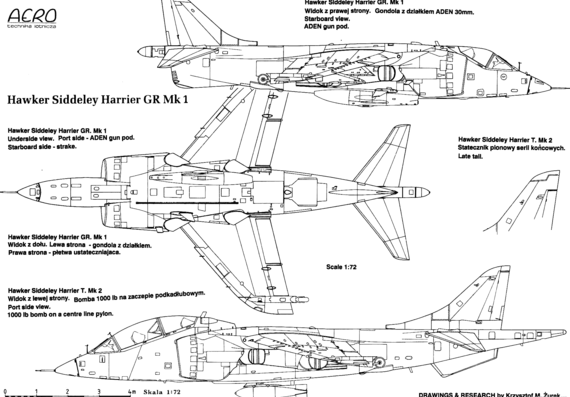 Самолет Hawker Harrier - чертежи, габариты, рисунки