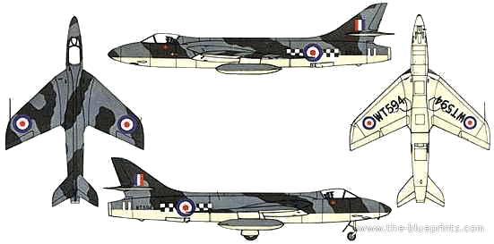Самолет Hawker Hunter F.Mk.I - чертежи, габариты, рисунки