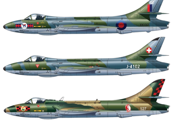 Самолет Hawker Hunter F. Mk.6 - чертежи, габариты, рисунки