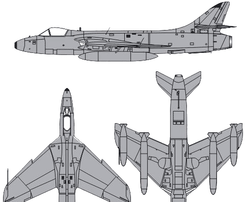 Самолет Hawker Hunter GA.Mk.11 - чертежи, габариты, рисунки